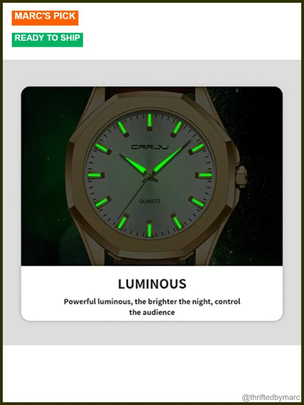 Men's Classic Business Luminous Analog Quartz Leather Watch, 5ATM Water